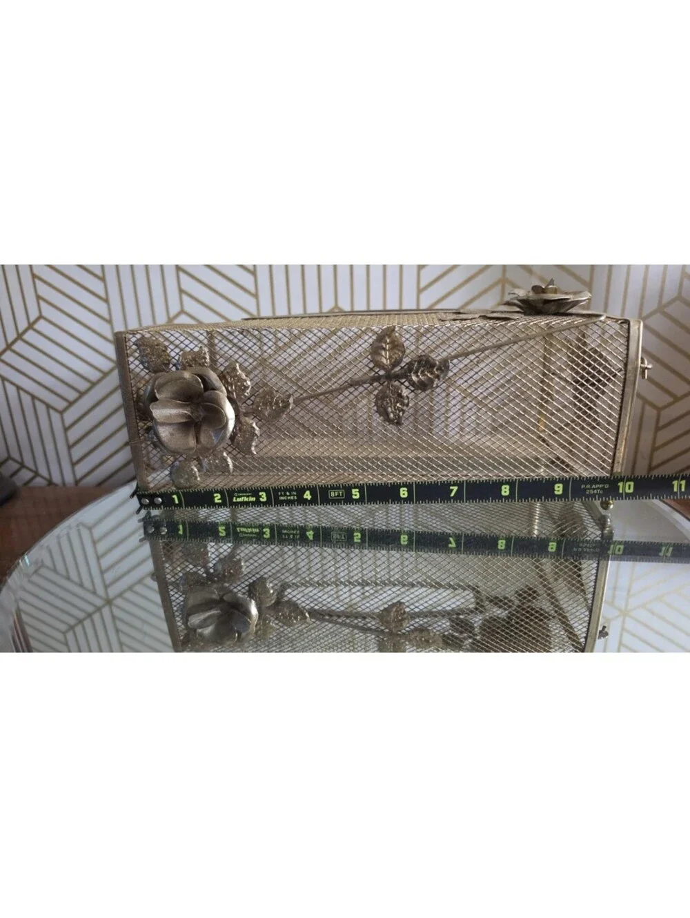 Vintage Floral Gold Tone Filigree Tissue Box Cover Hollywood Regency